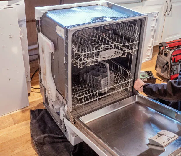 Open dishwasher during repair process