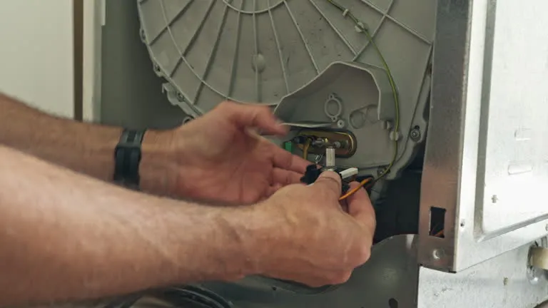 A local repairman carefully inspecting the front-load door seal of a laundry unit to provide professional washing machine repair Sharjah.